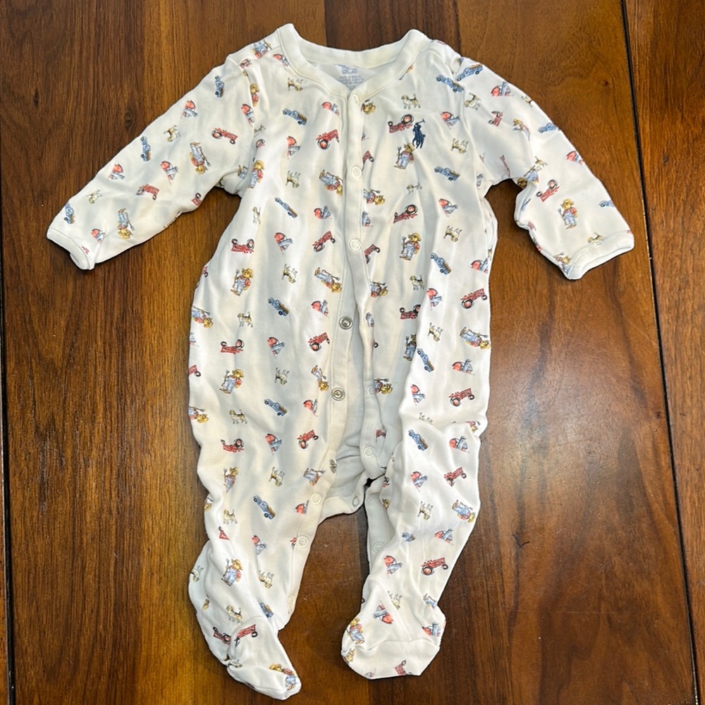 Ralph Lauren White One Piece Footies with Playful Print